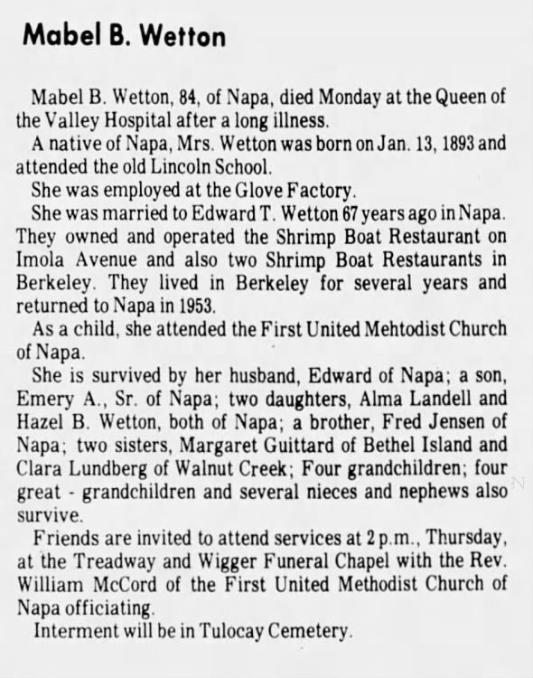 Obituary for Mabel B. Wetton (Aged 84)